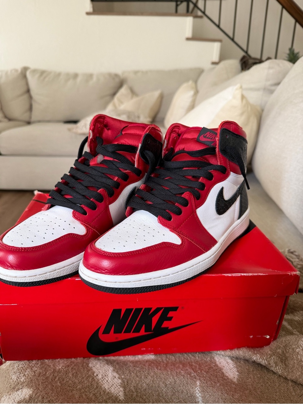 Jordan Red White Black High-Top Sneakers